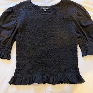 Lea & Viola Black Smocked Blouse